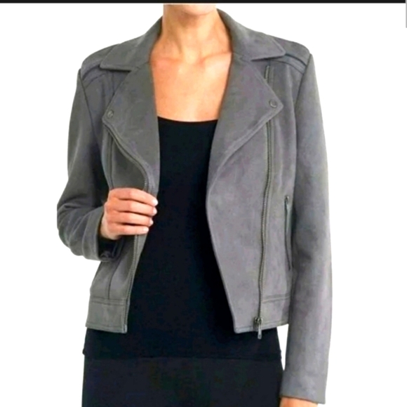 NEW Philosophy Faux Suede Leather Moto Jacket Small Crop Heavy Coat Summer Fall - Picture 3 of 16